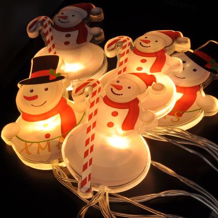 Guirlande LED à ventouses 6xLED/2xAA 1,2m blanc chaud bonhomme de neige