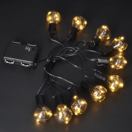 Guirlande LED décorative d'extérieur GIRLANDA — 10 LED, alimentée par 3 piles AA, 3 m, IP44, blanc chaud