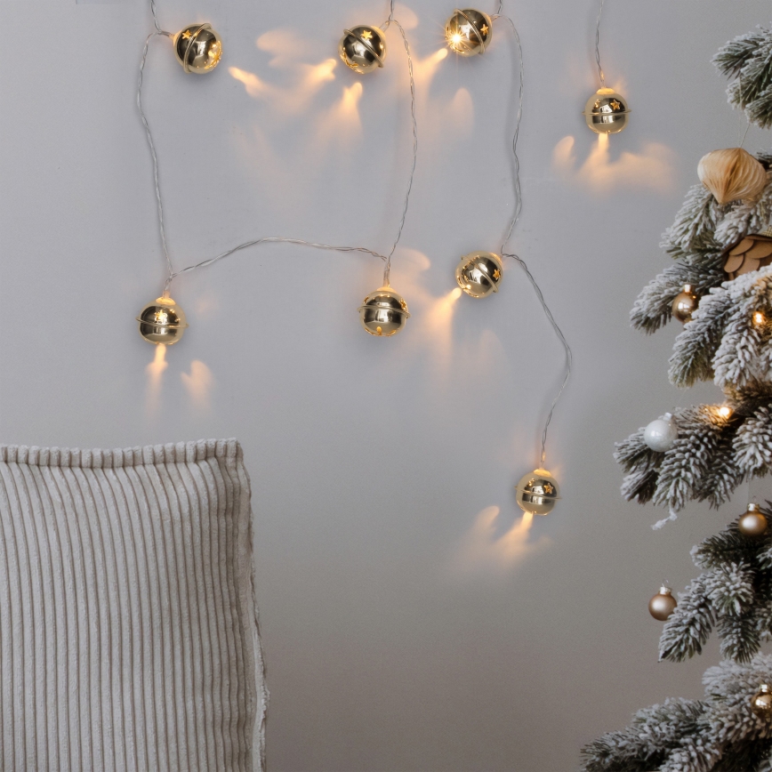Guirlande de Noël 10xLED/2xAA/blanc chaud 1,8m clochettes