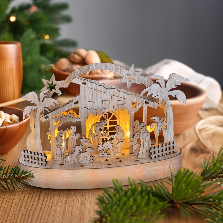 Décoration de Noël LED/2xAA/blanc chaud crèche