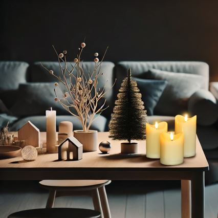 LOT 3x Bougie en cire naturelle LED/3xAAA/blanc chaud