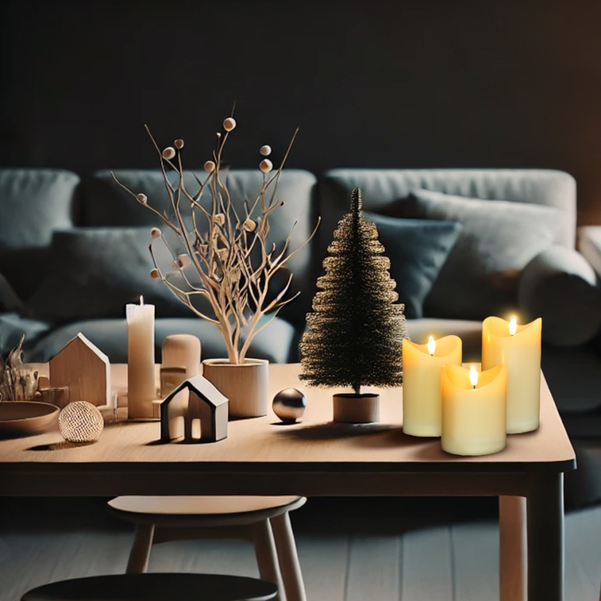 LOT 3x Bougie en cire naturelle LED/3xAAA/blanc chaud