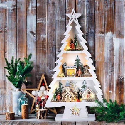 Décoration de Noël LED 13xLED/2xAA — sapin en bois