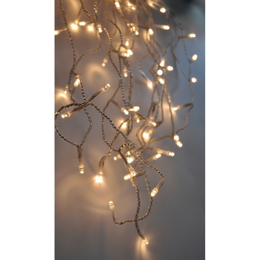 Rideau lumineux LED d'extérieur 120 LED, 8 fonctions, 9 m, IP44, blanc chaud