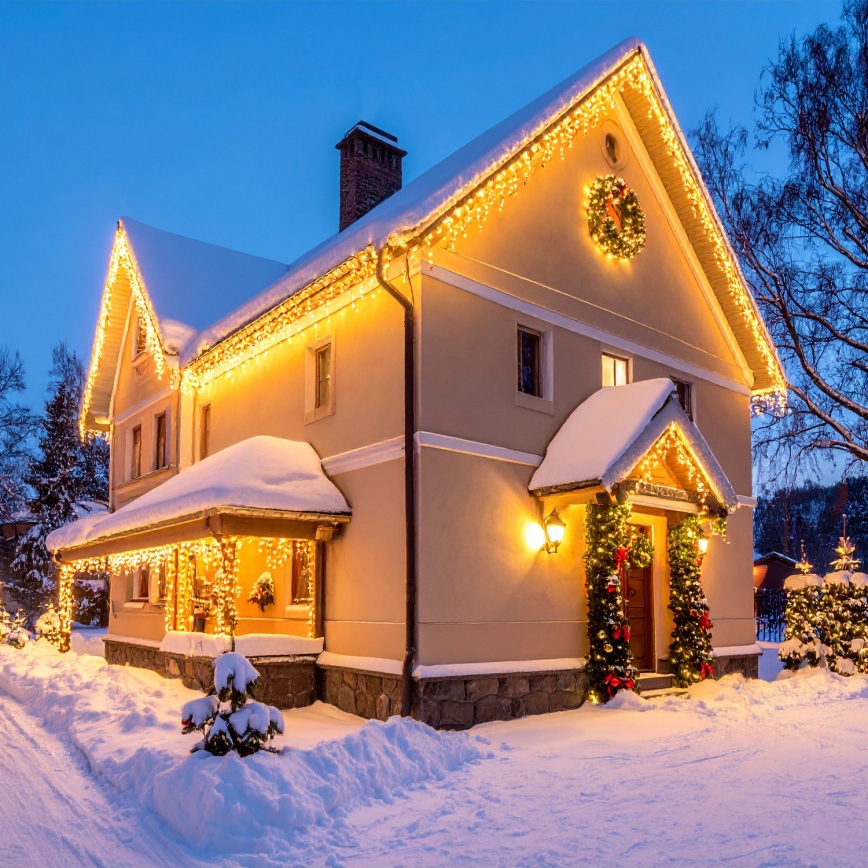 Rideau de noël extérieur 360xLED/8 fonctions 15m IP44 blanc chaud