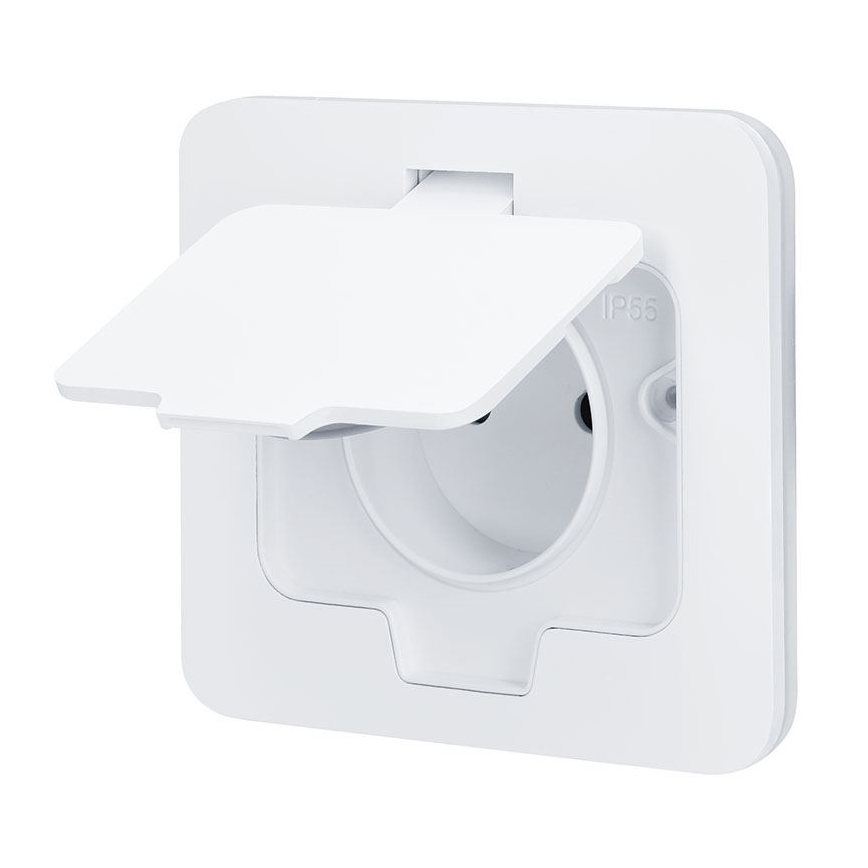 Inbouw-vloercontactdoos voor buiten IP55, wit, rechthoekig