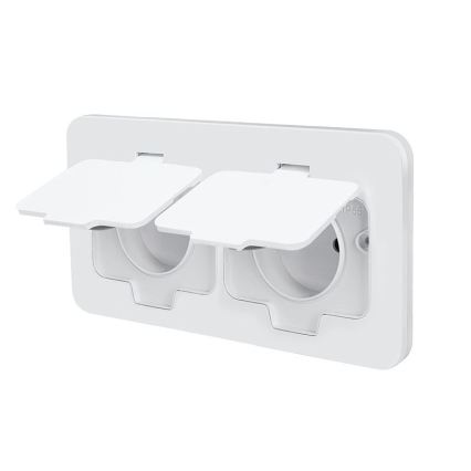 Dubbele inbouw-vloercontactdoos voor buiten, IP55, wit, rechthoekig