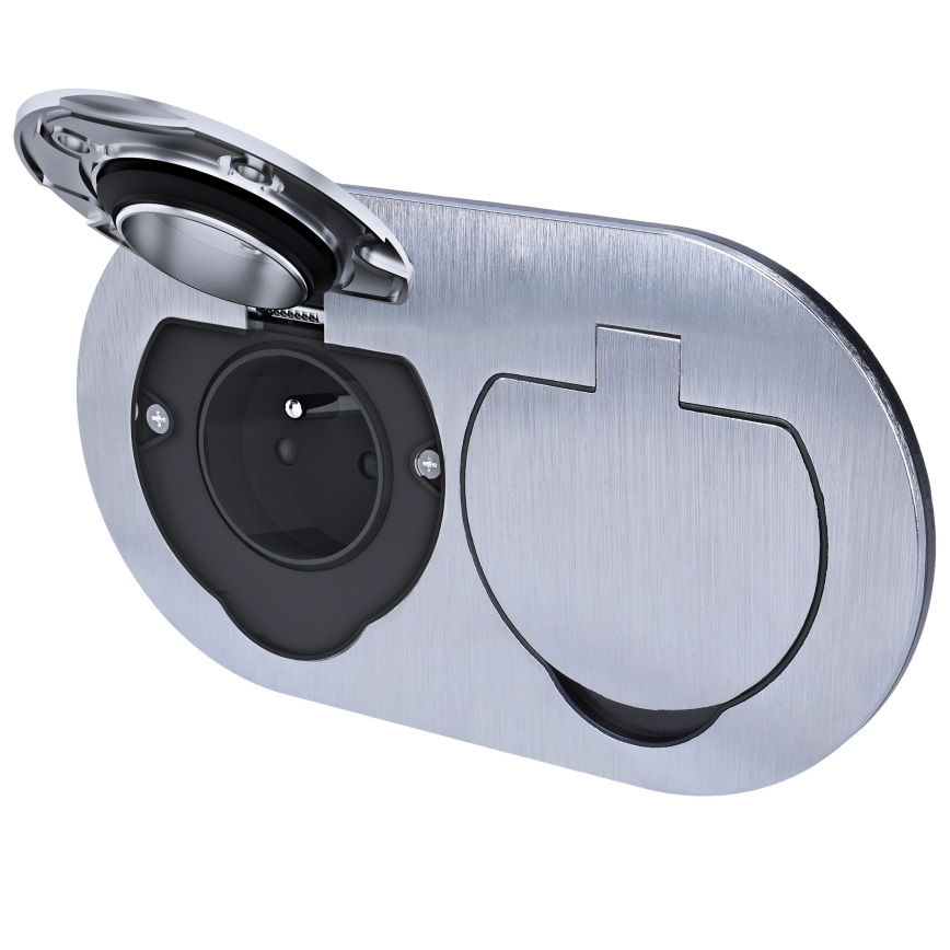 Buiten inbouw vloer double socket IP55 rond