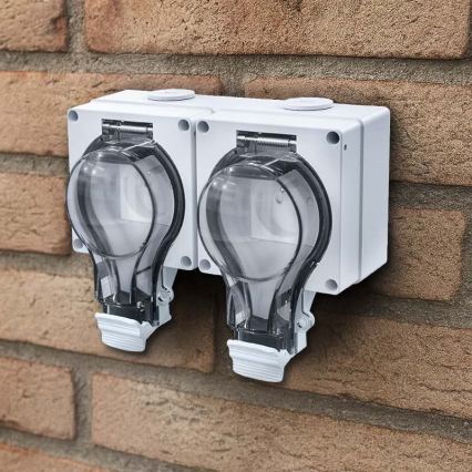 Dubbele wandcontactdoos IP66 voor vochtige omgevingen 230V/16A – water- en stofdicht