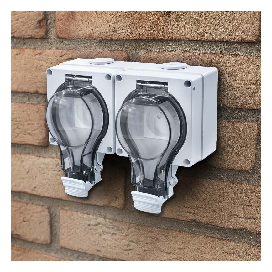 Dubbele wandcontactdoos IP66 voor vochtige omgevingen 230V/16A – water- en stofdicht