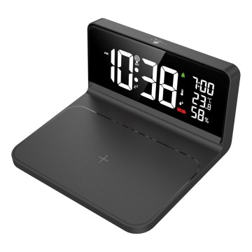 Solight CA06 - LED Wekker met LCD scherm en draadloos opladen Qi LED/10W/230V