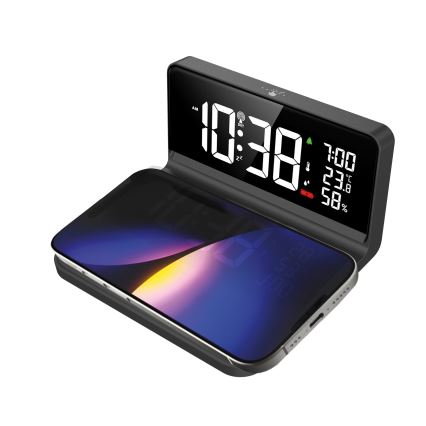 Solight CA06 - LED Wekker met LCD scherm en draadloos opladen Qi LED/10W/230V