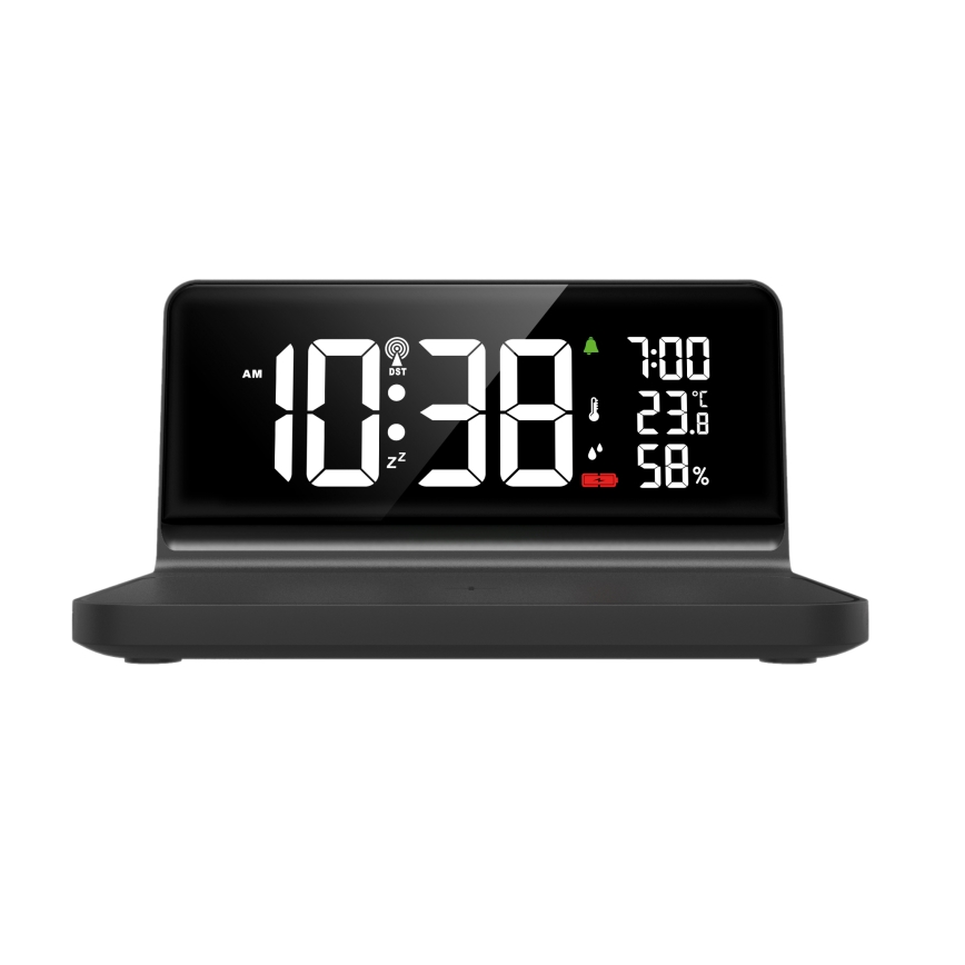 Solight CA06 - LED Wekker met LCD scherm en draadloos opladen Qi LED/10W/230V