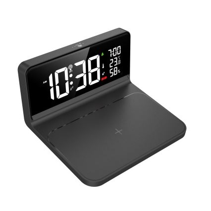 Solight CA06 - LED Wekker met LCD scherm en draadloos opladen Qi LED/10W/230V