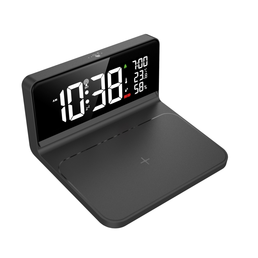 Solight CA06 - LED Wekker met LCD scherm en draadloos opladen Qi LED/10W/230V