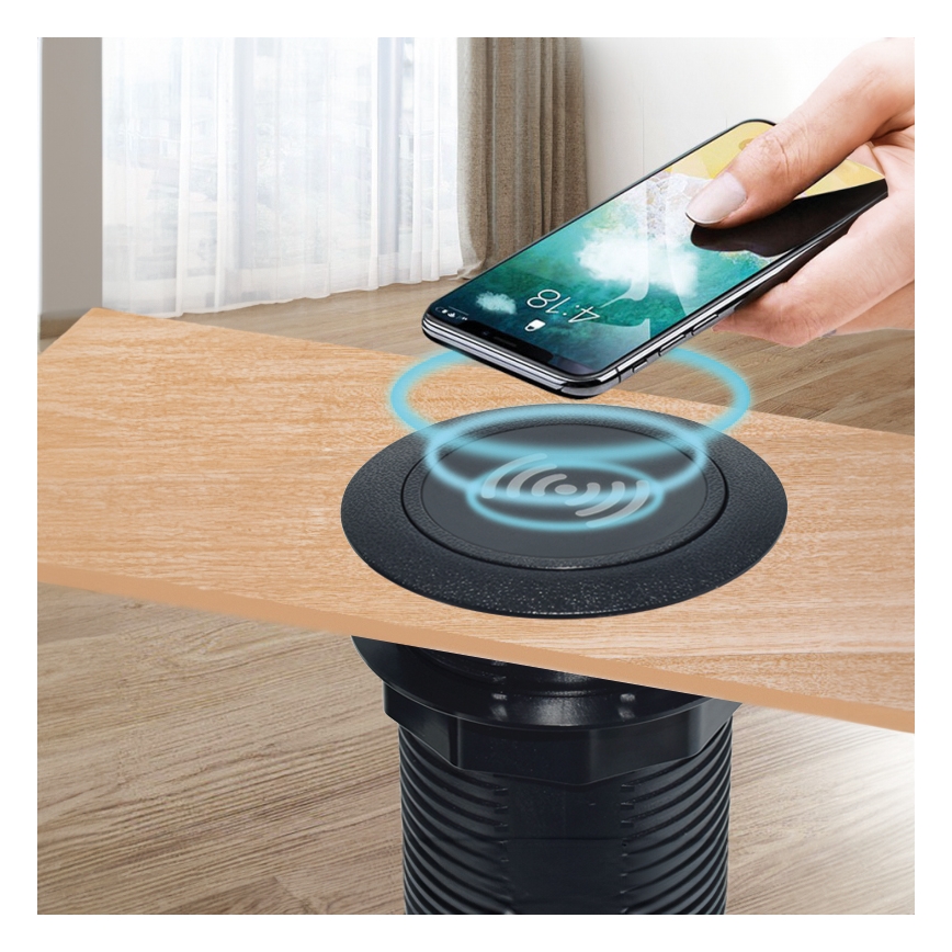 Inbouw draadloze oplader + USB A+C zwart
