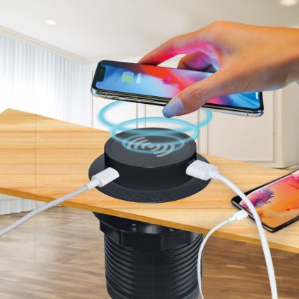 Ingebouwde draadloze oplader + USB A+C zwart