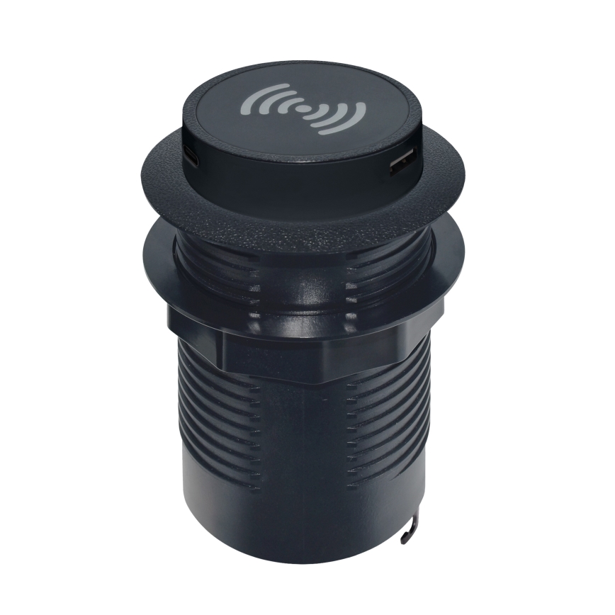Ingebouwde draadloze oplader + USB A+C zwart