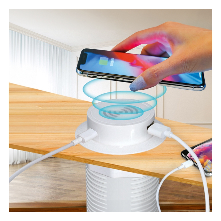 Inbouw draadloze oplader + USB A+C wit