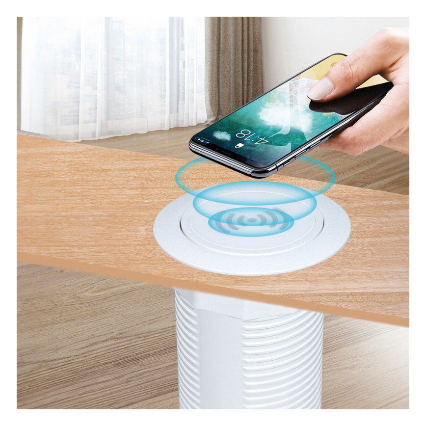 Inbouw draadloze oplader + USB A+C wit