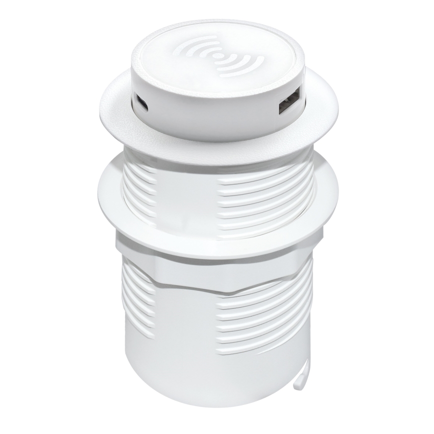 Inbouw draadloze oplader + USB A+C wit
