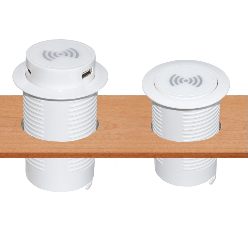 Inbouw draadloze oplader + USB A+C wit