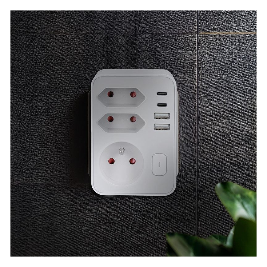 Stekkerdoos 1x16A+2x 2,5A met 2xUSB A+C lader, wit