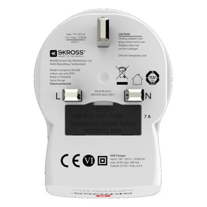 Adaptateur de voyage pour le Royaume-Uni 230V + 2x port USB