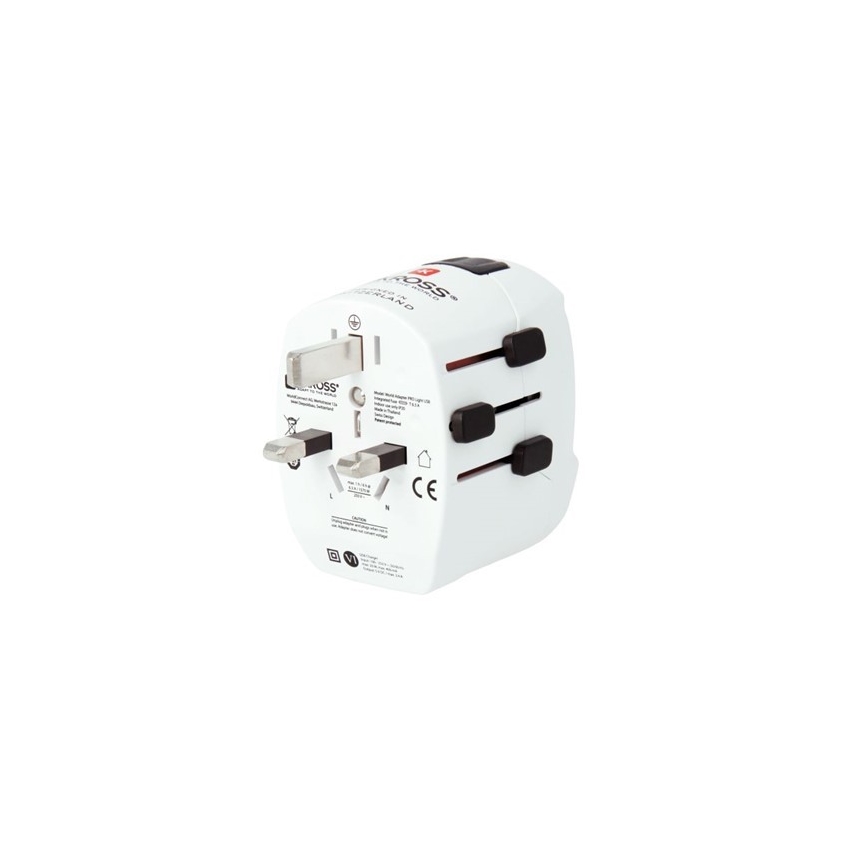 Reisstekker voor UK, USA, Australië en China 230V + 2x USB poorten