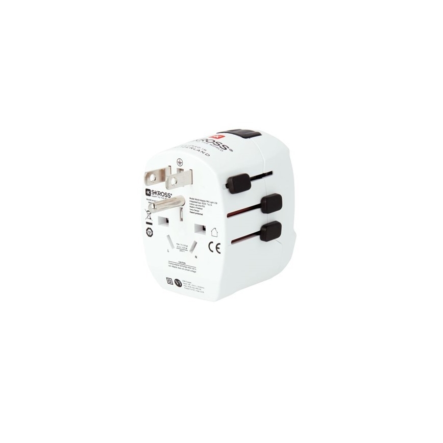 Reisstekker voor UK, USA, Australië en China 230V + 2x USB poorten