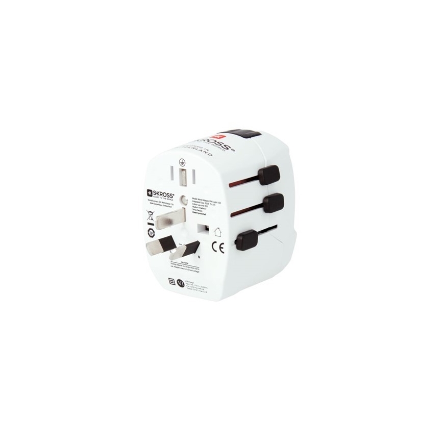 Reisstekker voor UK, USA, Australië en China 230V + 2x USB poorten