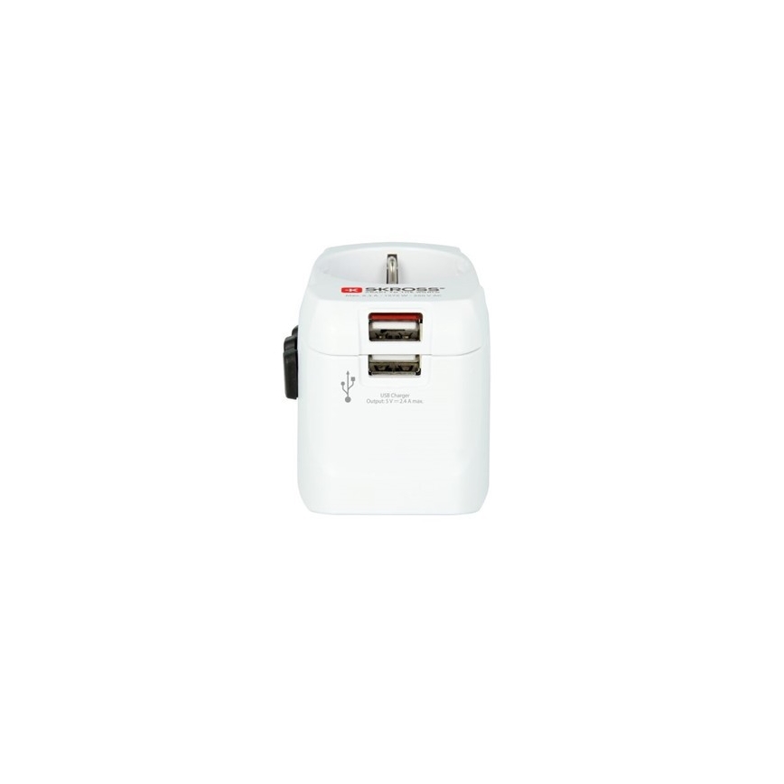 Reisstekker voor UK, USA, Australië en China 230V + 2x USB poorten