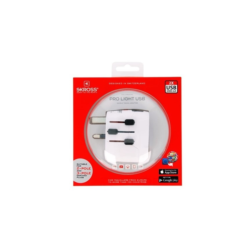Reisstekker voor UK, USA, Australië en China 230V + 2x USB poorten