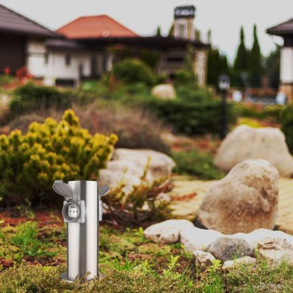 Buitenstopcontactpaal 2-voudig 230V IP44 mat chroom rond