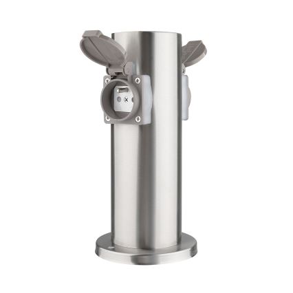 Buitenstopcontactpaal 2-voudig 230V IP44 mat chroom rond
