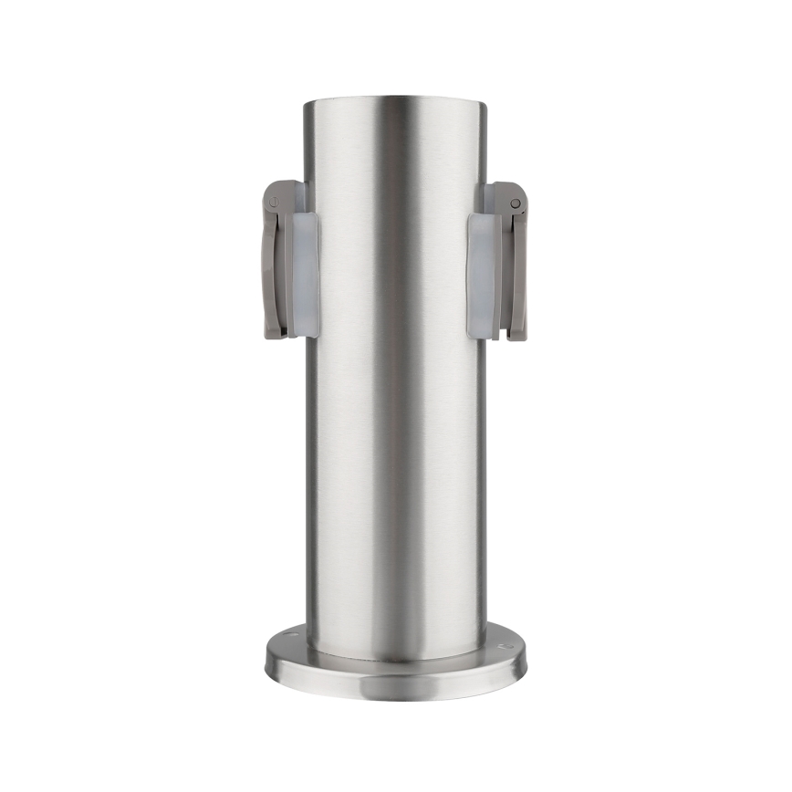 Buitenstopcontactpaal 2-voudig 230V IP44 mat chroom rond
