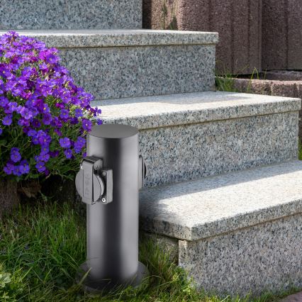 Buitenstopcontactpaal 2-voudig 230V IP44 zwart rond