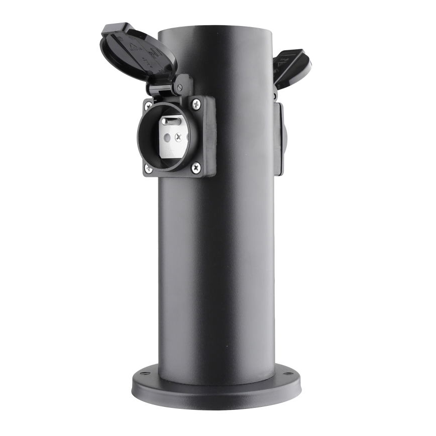 Buitenstopcontactpaal 2-voudig 230V IP44 zwart rond