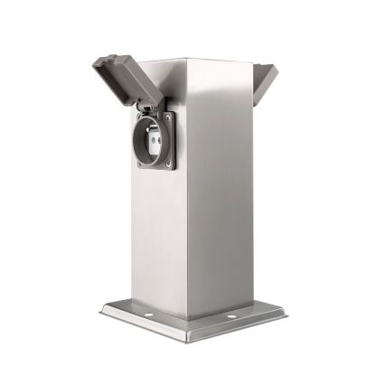 Borne prises électriques extérieure 2Z 230V IP44 chrome mat angulaire