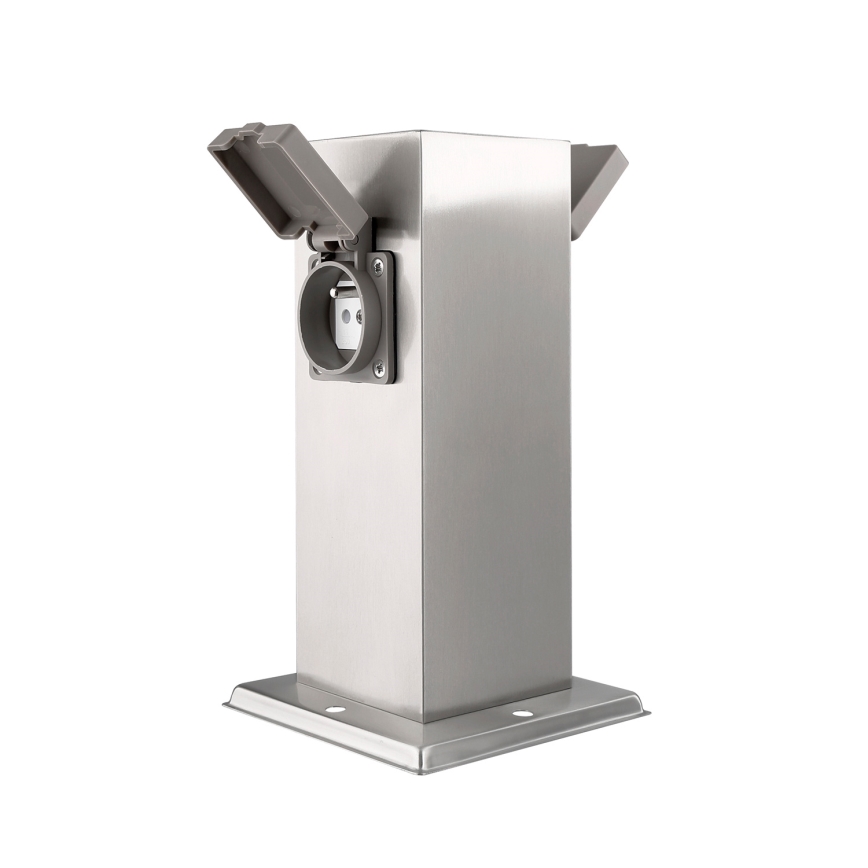 Buitenstopcontactpaal 2-voudig 230V IP44 mat chroom vierkant