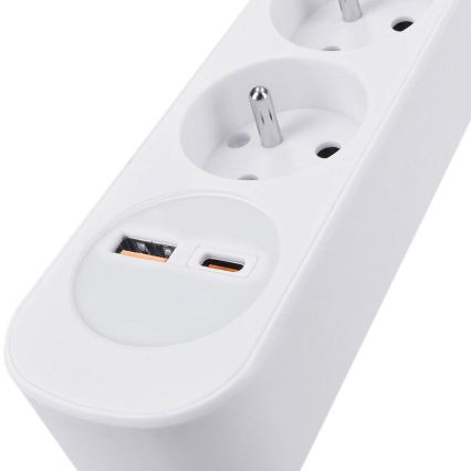 Verlengsnoer 5 m met schakelaar, 3 stopcontacten en USB‑A/USB‑C oplaadpoorten