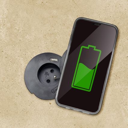 Inbouwstopcontact met 10W draadloze oplaadfunctie, 1x stopcontact + USB A+C, zwart