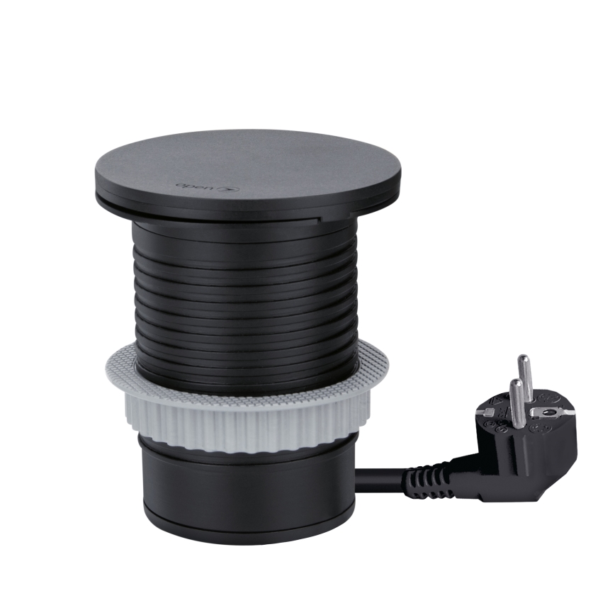 Inbouwstopcontact met 10W draadloze oplaadfunctie, 1x stopcontact + USB A+C, zwart