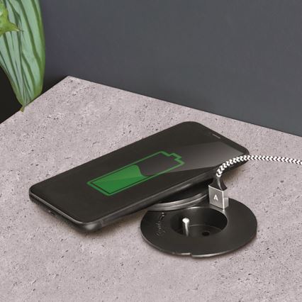 Prise encastrable avec recharge sans fil 10 W, 1 prise + USB A + C, noire