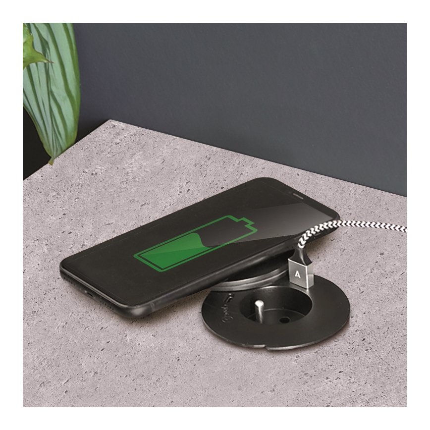 Prise encastrable avec recharge sans fil 10 W, 1 prise + USB A + C, noire