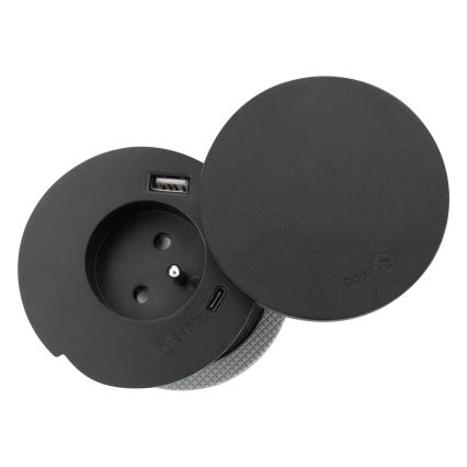 Prise encastrable avec recharge sans fil 10 W, 1 prise + USB A + C, noire