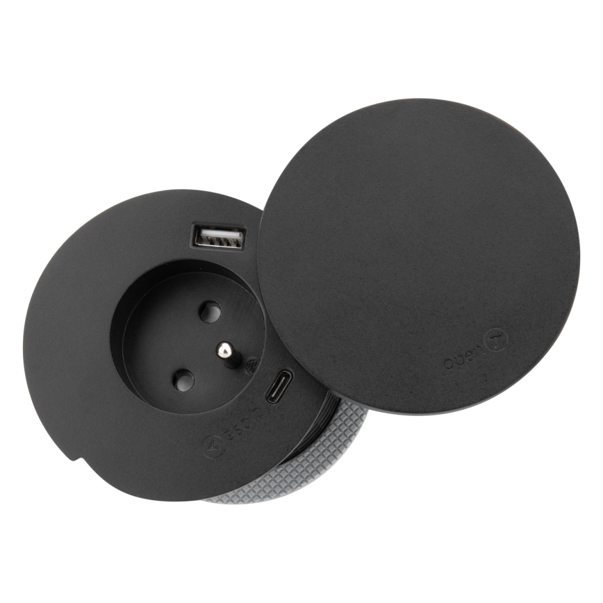 Prise encastrable avec recharge sans fil 10 W, 1 prise + USB A + C, noire