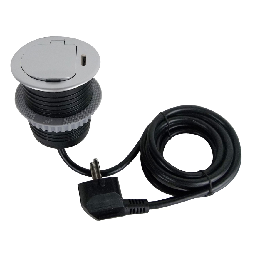 Borne de prises pour plateau de table 1x230V + USB-C Power Delivery argent/noir