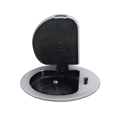 Borne de prises pour plateau de table 1x230V + USB-C Power Delivery argent/noir