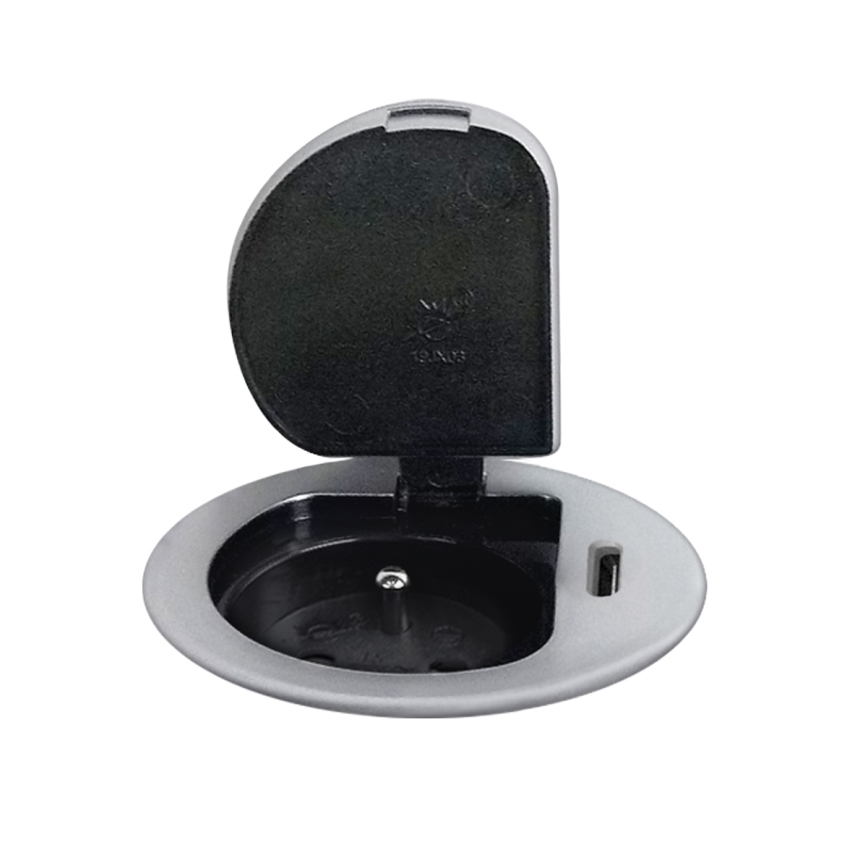 Borne de prises pour plateau de table 1x230V + USB-C Power Delivery argent/noir